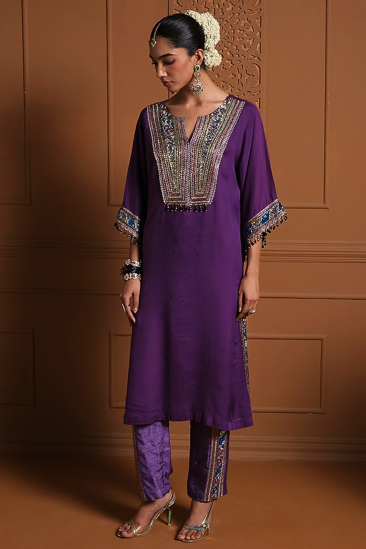 Purple Organza Kaftan Set by Sonia Khatri at Pernia's Pop Up Shop