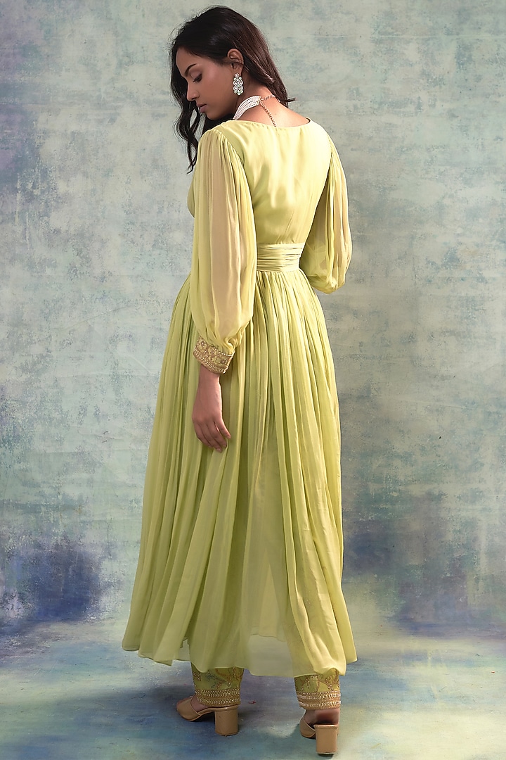 Olive Green Georgette Dori Work Tunic Set by Sonia Khatri at Pernia's Pop Up Shop