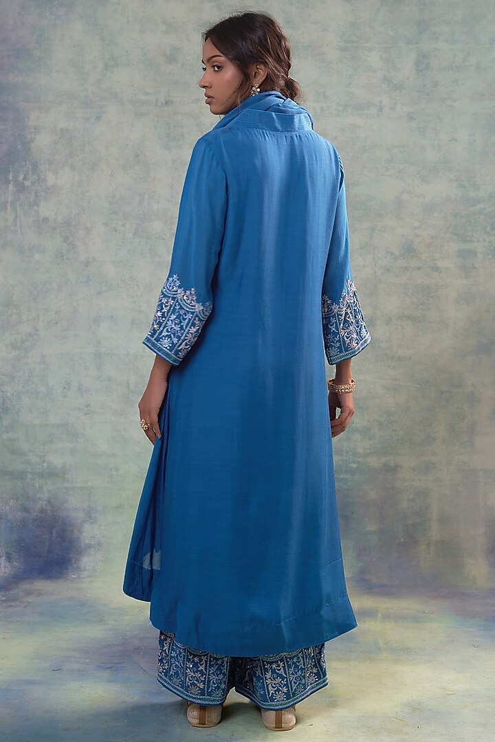 Light Navy Muslin Palazzo Pant Set by Sonia Khatri at Pernia's Pop Up Shop