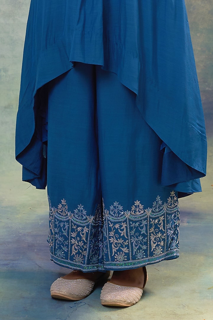 Light Navy Muslin Palazzo Pant Set by Sonia Khatri at Pernia's Pop Up Shop