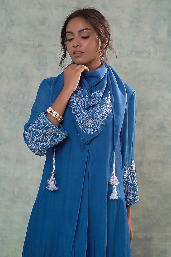Light Navy Muslin Palazzo Pant Set by Sonia Khatri at Pernia's Pop Up Shop