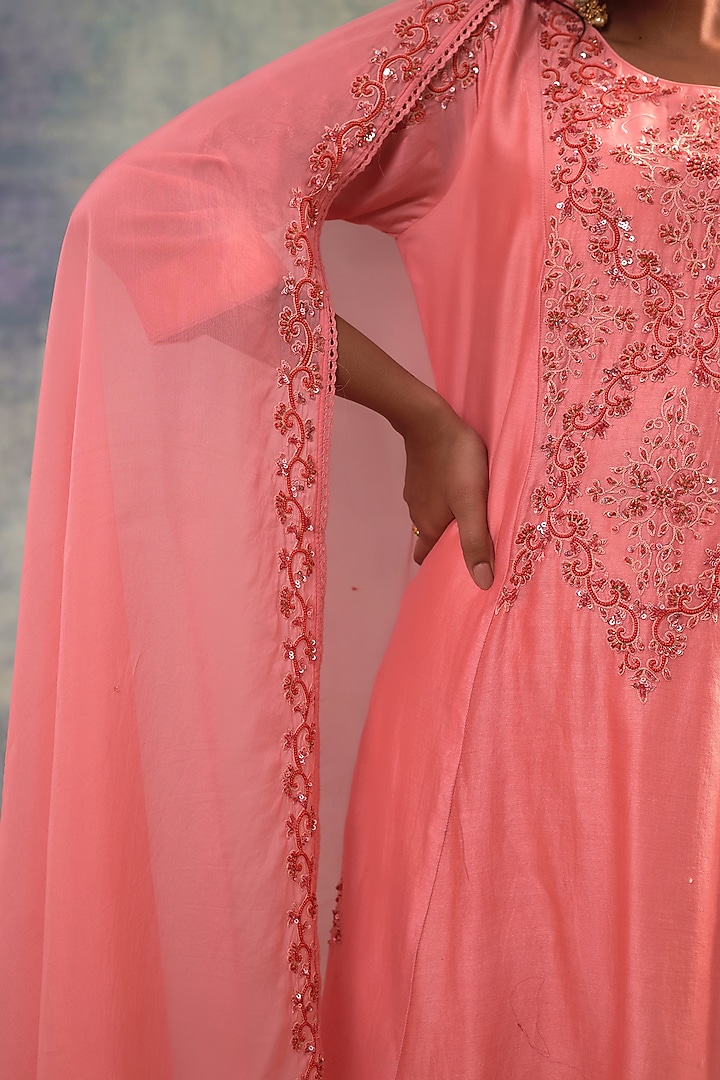 Peachy Pink Summer Silk Hand Embroidered Kurta Set by Sonia Khatri at Pernia's Pop Up Shop
