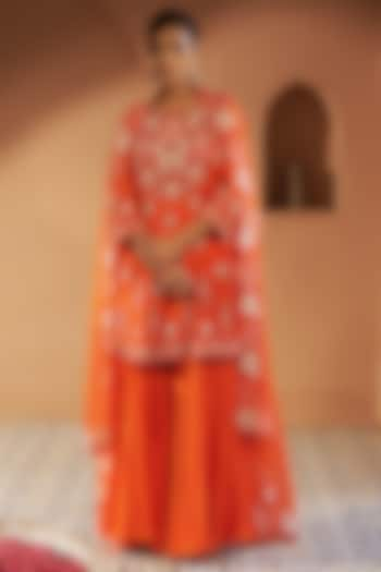 Orange Mulmul Sharara Set by Sonia Khatri at Pernia's Pop Up Shop