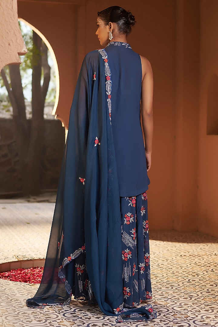 Blue Georgette Wedding Sharara Set by Sonia Khatri at Pernia's Pop Up Shop