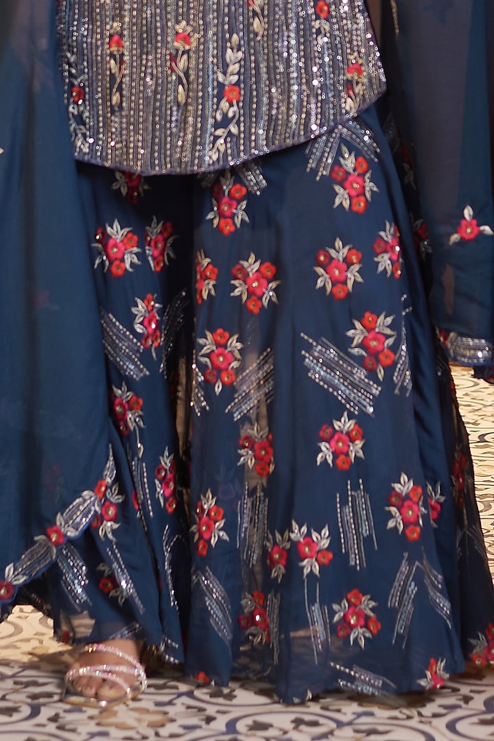Blue Georgette Wedding Sharara Set by Sonia Khatri at Pernia's Pop Up Shop