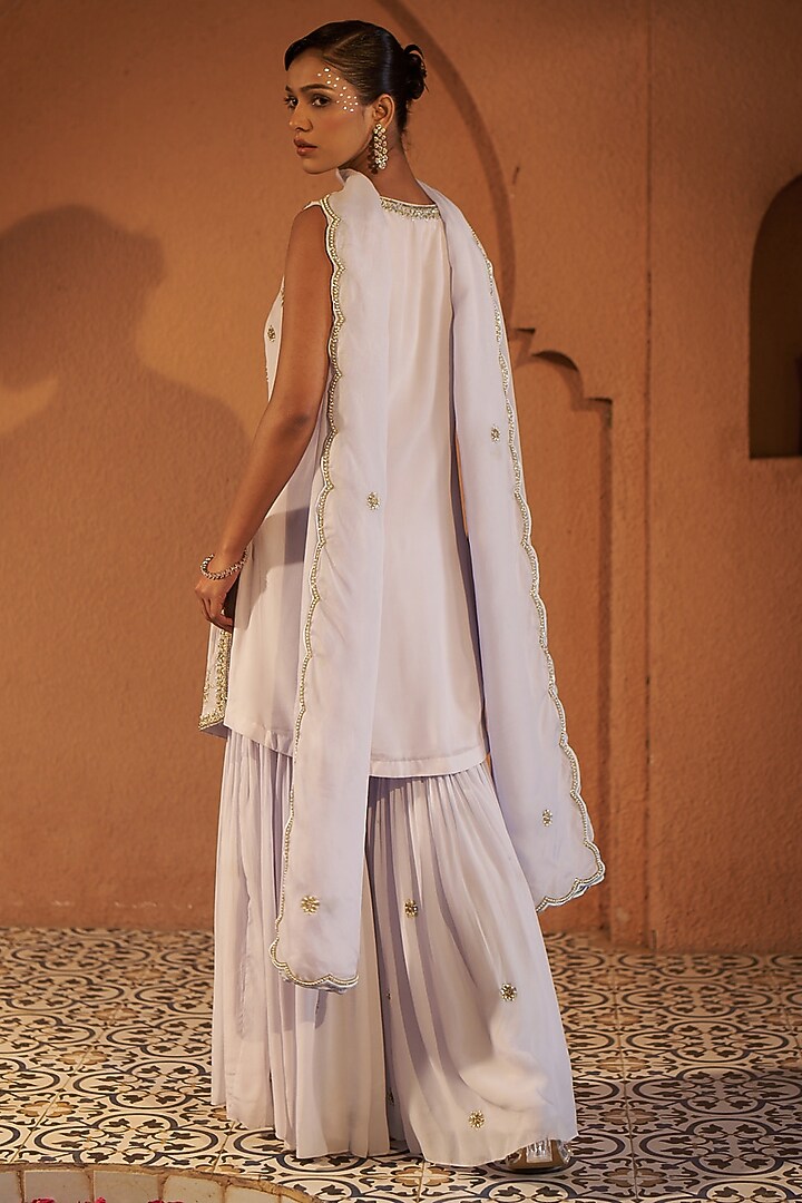 Off-White Georgette Wedding Sharara Set by Sonia Khatri at Pernia's Pop Up Shop