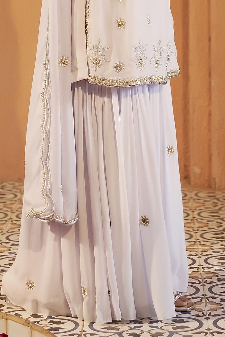 Off-White Georgette Wedding Sharara Set by Sonia Khatri at Pernia's Pop Up Shop