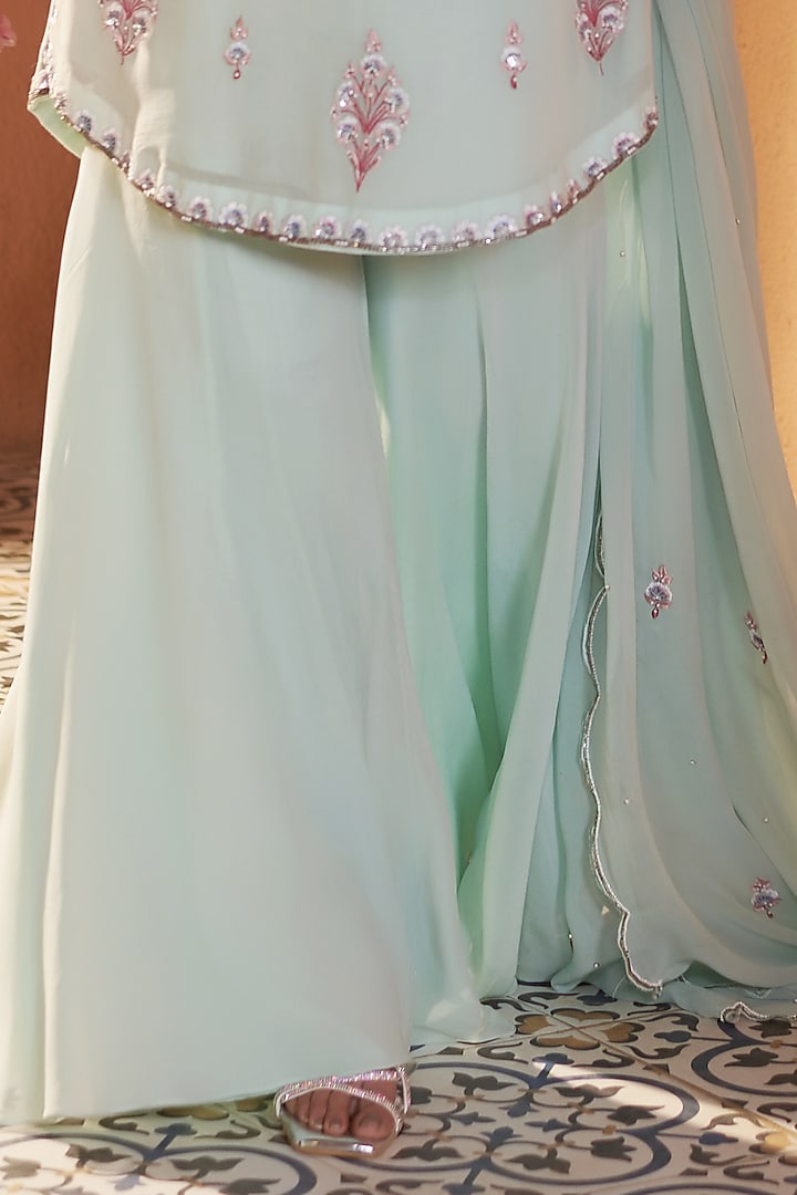 Aqua Georgette Wedding Sharara Set by Sonia Khatri at Pernia's Pop Up Shop
