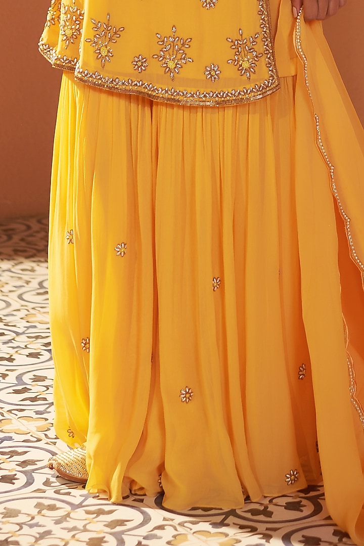Yellow Georgette Wedding Sharara Set by Sonia Khatri at Pernia's Pop Up Shop