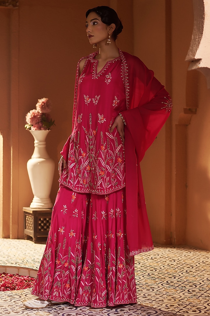 Pink Mulmul Wedding Sharara Set by Sonia Khatri at Pernia's Pop Up Shop