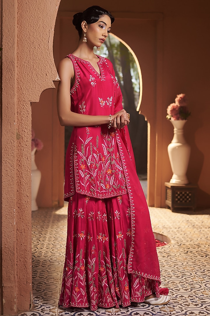 Pink Mulmul Wedding Sharara Set by Sonia Khatri at Pernia's Pop Up Shop