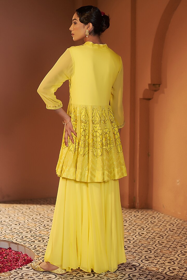 Yellow Georgette Wedding Sharara Set by Sonia Khatri at Pernia's Pop Up Shop