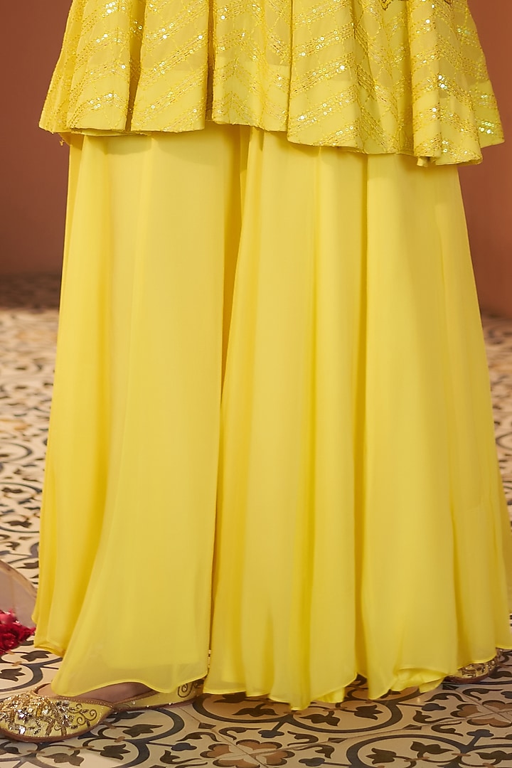 Yellow Georgette Wedding Sharara Set by Sonia Khatri at Pernia's Pop Up Shop