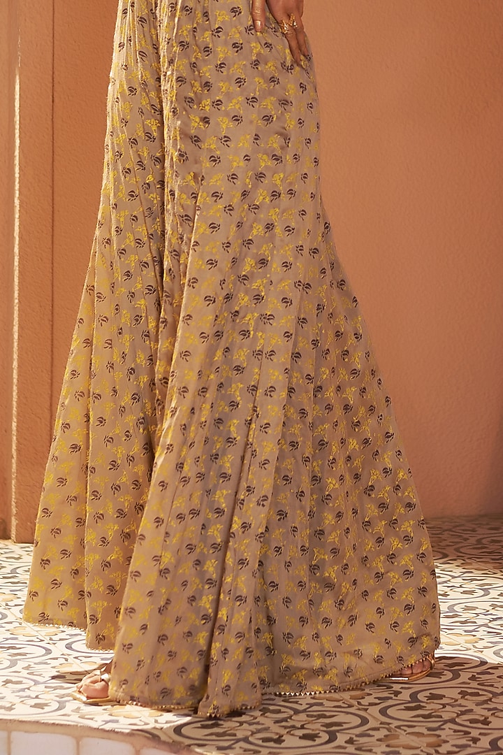 Beige Crepe Floral Printed Wedding Sharara Set by Sonia Khatri at Pernia's Pop Up Shop