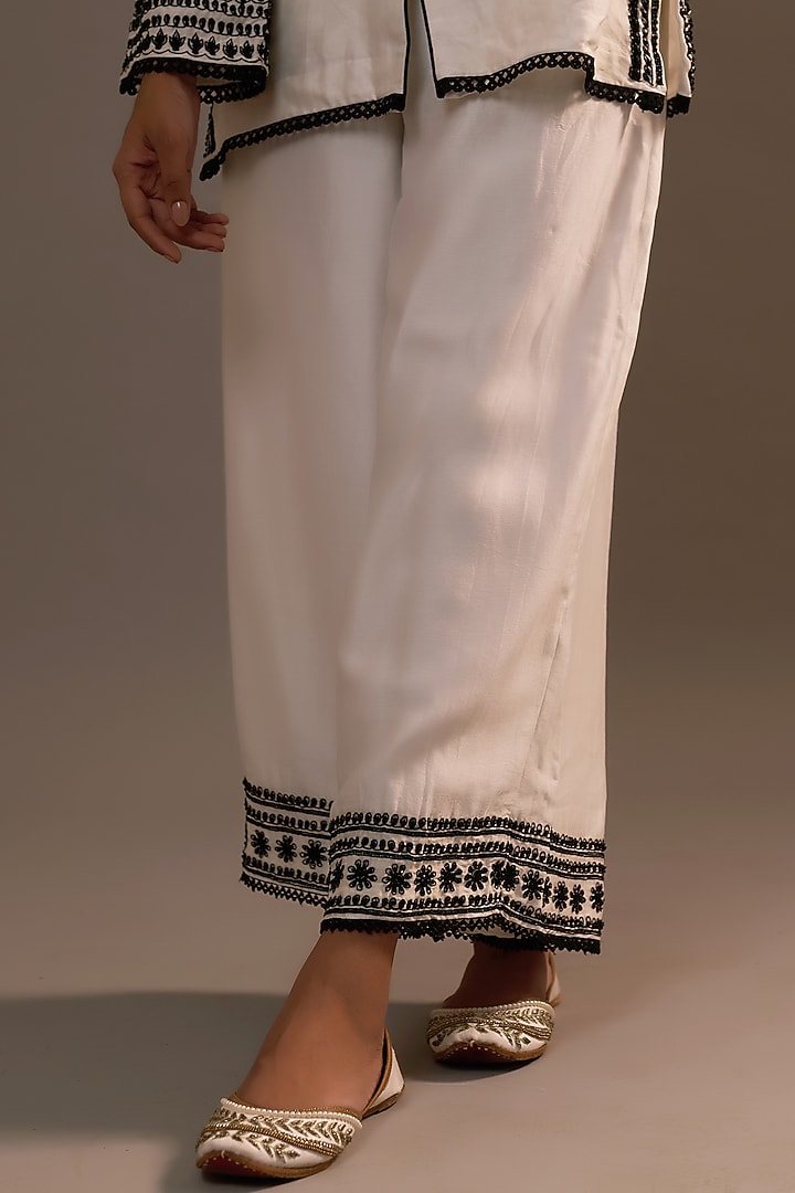 White Summer Silk Sequins Hand & Machine Embroidered Co-Ord Set by Sonia Khatri at Pernia's Pop Up Shop