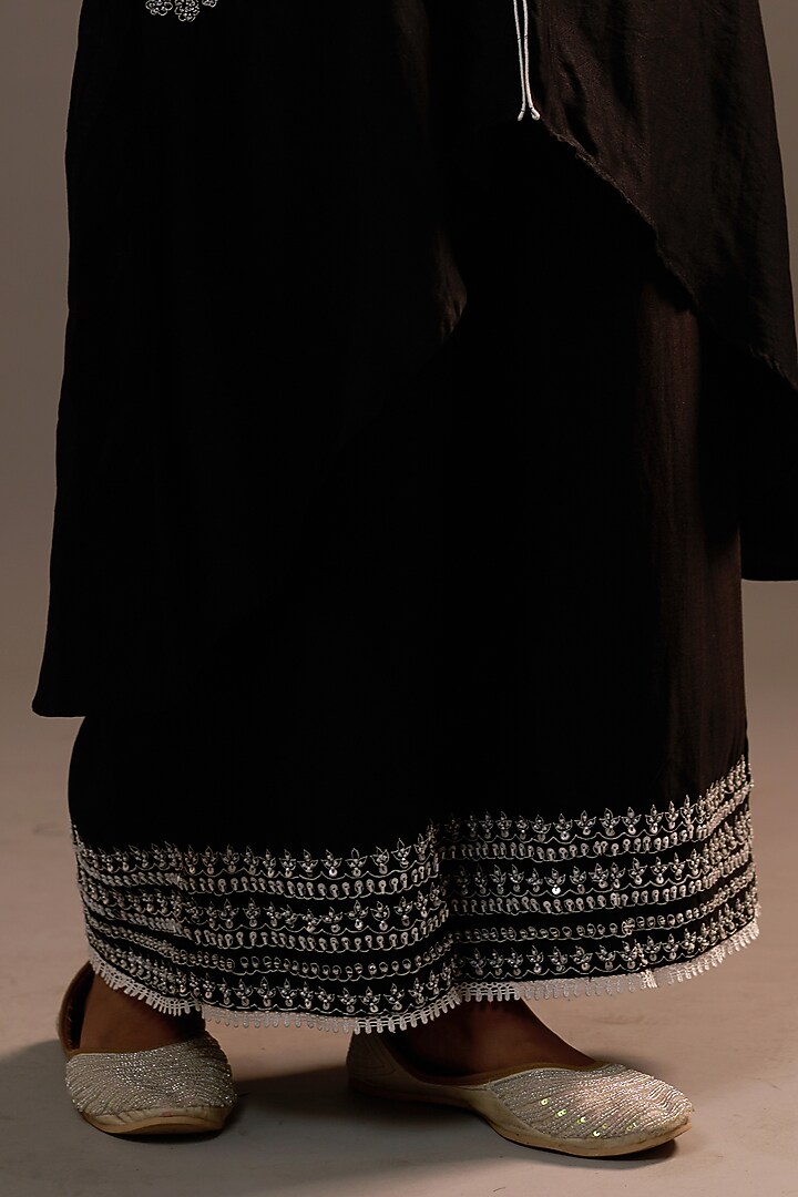 Black Summer Silk Sequins Hand & Machine Embroidered Kurta Set by Sonia Khatri at Pernia's Pop Up Shop