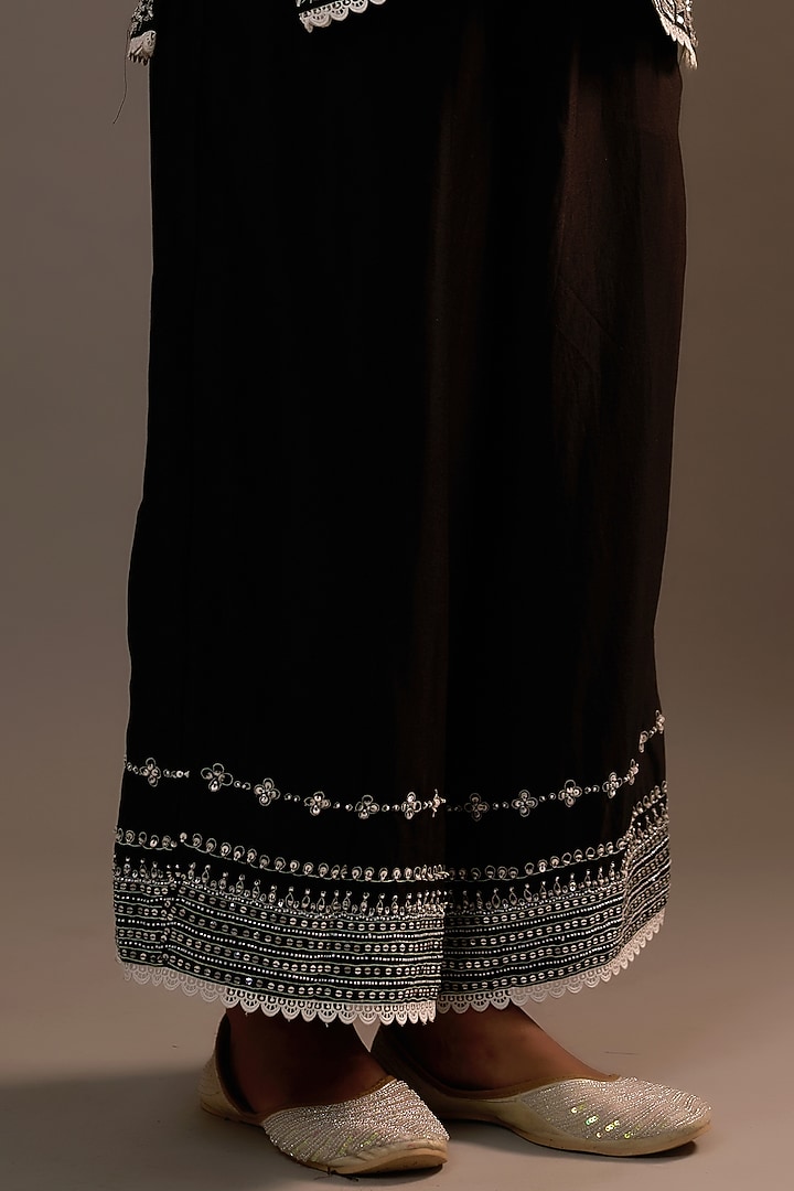 Black Summer Silk Sequins Hand & Machine Embroidered Co-Ord Set by Sonia Khatri at Pernia's Pop Up Shop