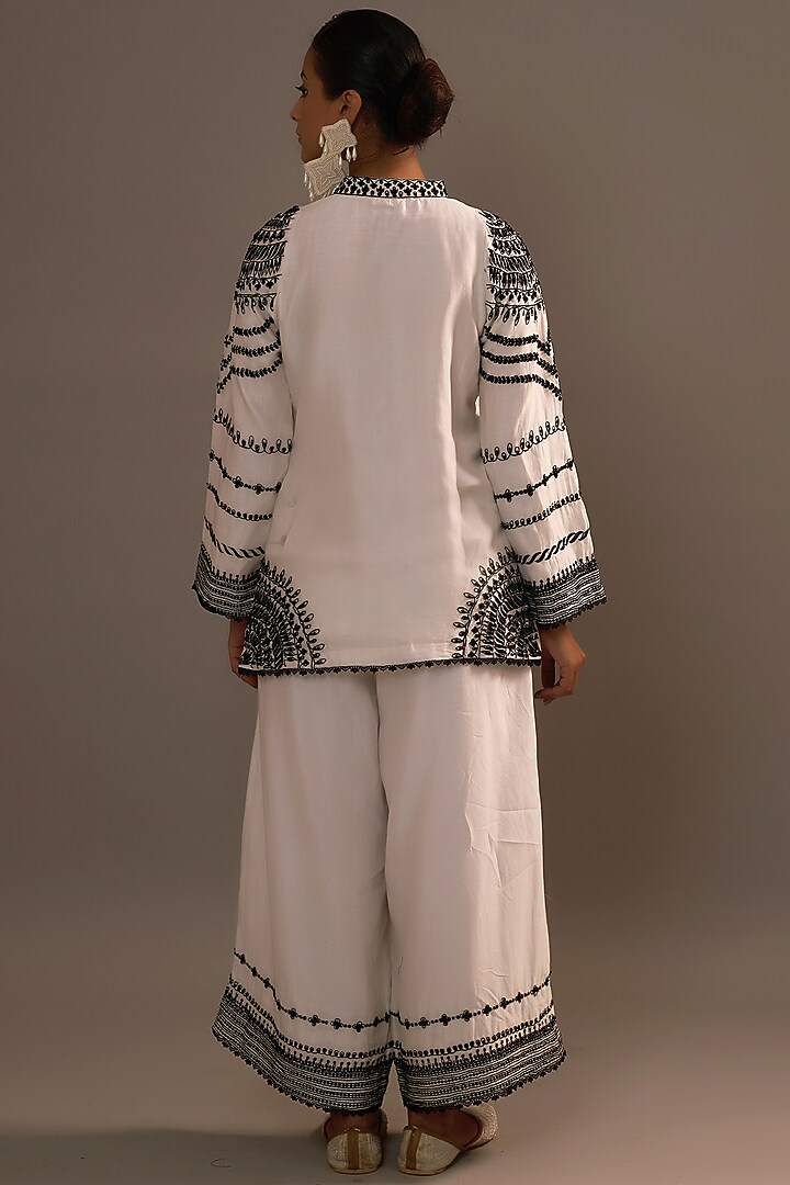 White Summer Silk Sequins Hand & Machine Embroidered Co-Ord Set by Sonia Khatri at Pernia's Pop Up Shop