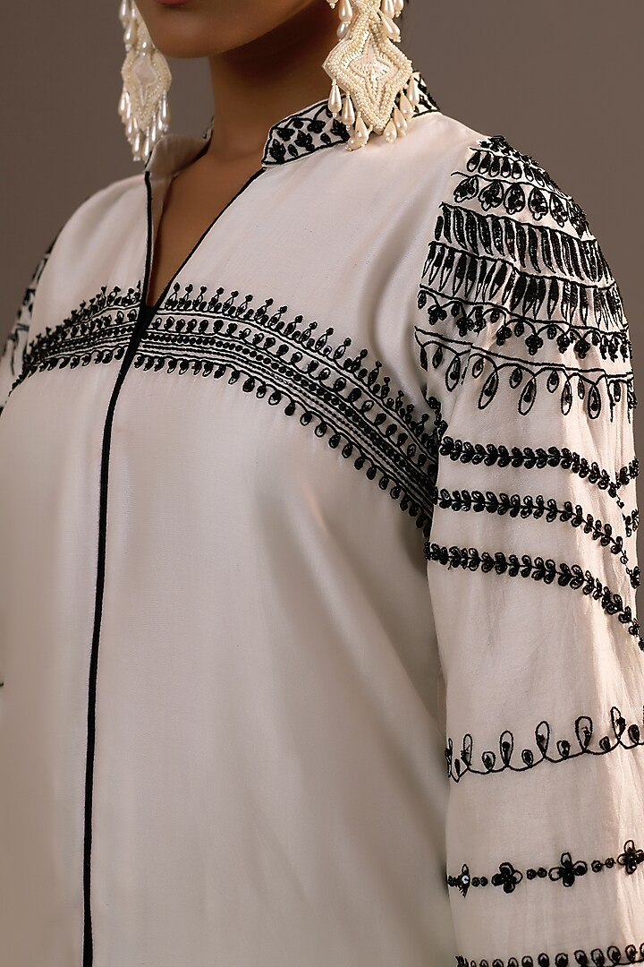 White Summer Silk Sequins Hand & Machine Embroidered Co-Ord Set by Sonia Khatri at Pernia's Pop Up Shop