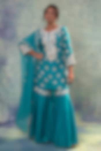 Teal Summer Silk Gharara Set by Sonia Khatri at Pernia's Pop Up Shop