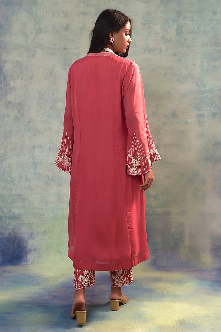 Pink Organza Applique Hand Embroidered Kurta Set by Sonia Khatri at Pernia's Pop Up Shop