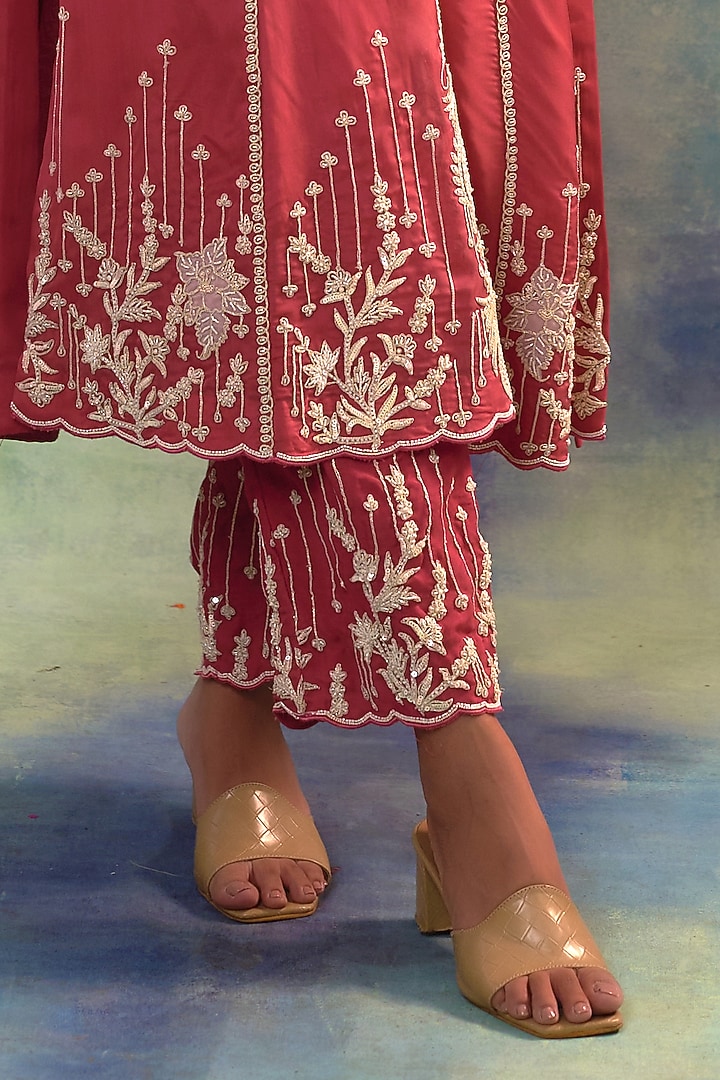 Pink Organza Applique Hand Embroidered Kurta Set by Sonia Khatri at Pernia's Pop Up Shop