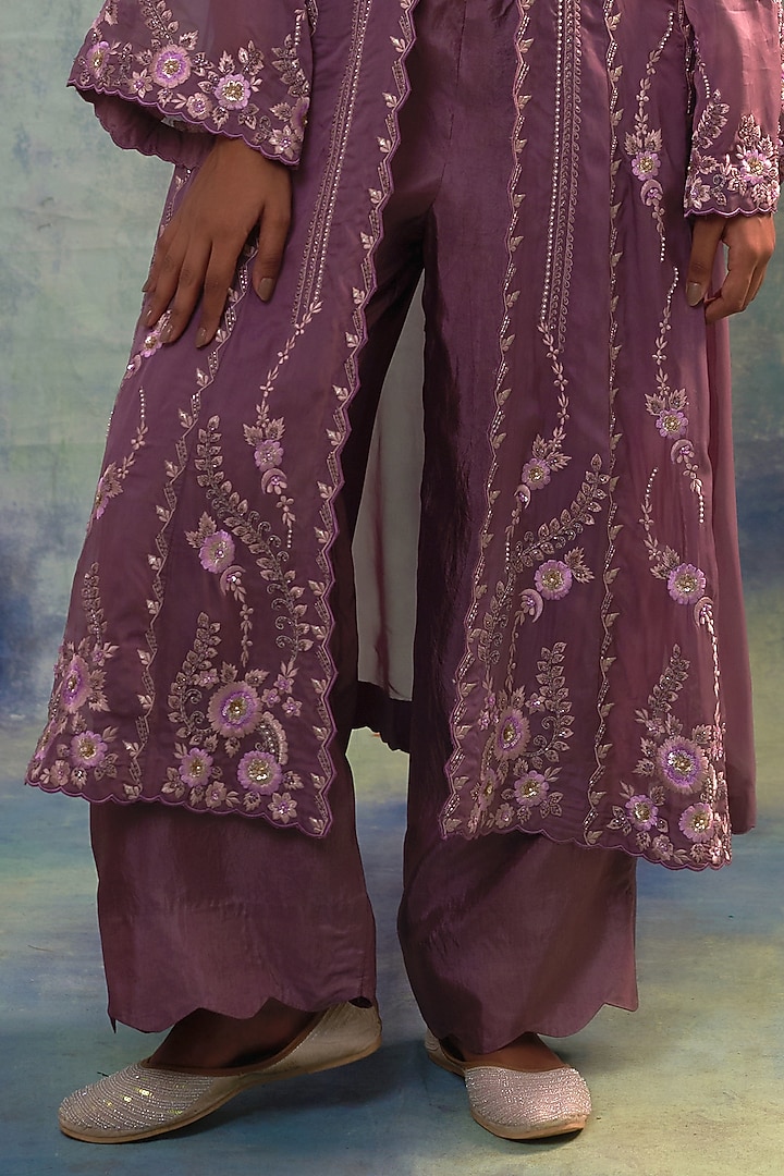 Mauve Organza Sequins Hand Embroidered Jacket Set by Sonia Khatri at Pernia's Pop Up Shop