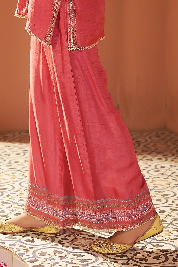 Pastel Red Silk Dori Hand Embroidered Co-Ord Set by Sonia Khatri at Pernia's Pop Up Shop