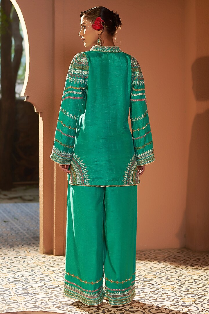 Sea Green Silk Dori Hand Embroidered Co-Ord Set by Sonia Khatri at Pernia's Pop Up Shop