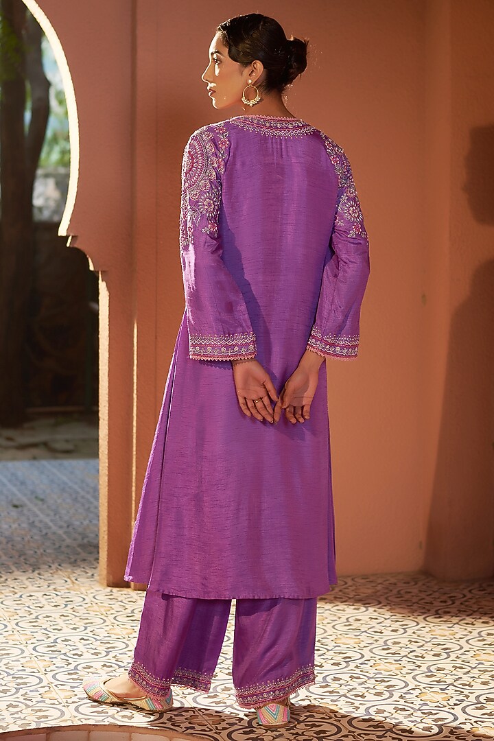 Purple Silk Dori Work Kurta Set by Sonia Khatri at Pernia's Pop Up Shop
