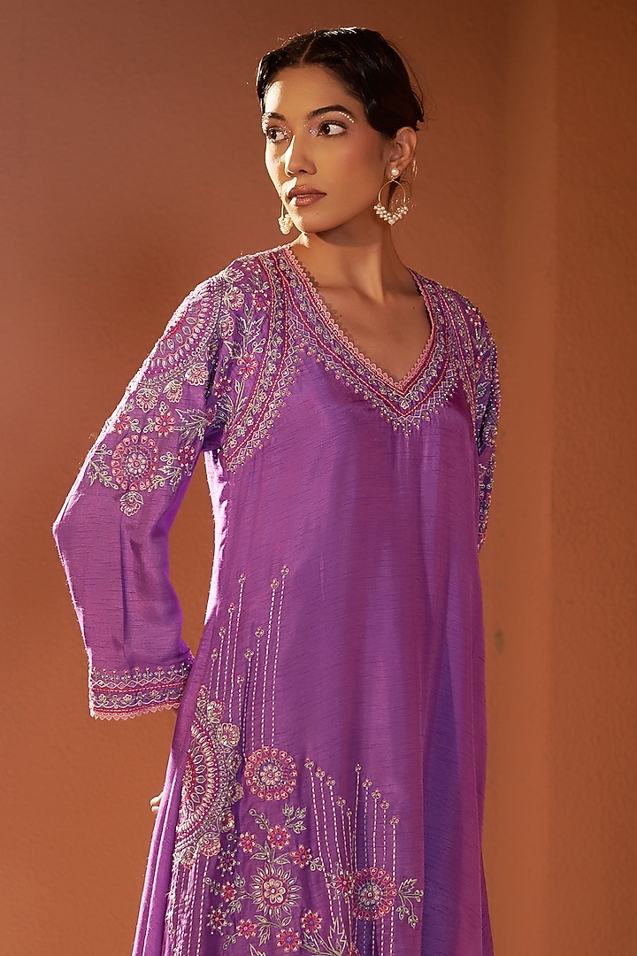 Purple Silk Dori Work Kurta Set by Sonia Khatri at Pernia's Pop Up Shop