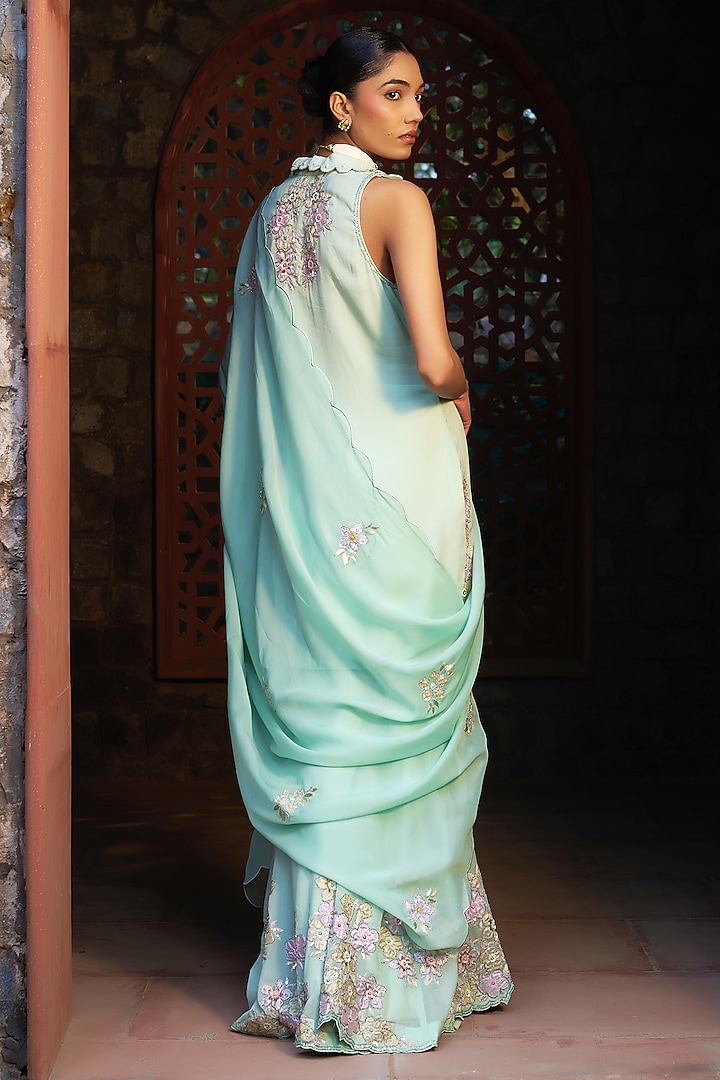 Green Organza Embroidered Wedding Sharara Set by Sonia Khatri at Pernia's Pop Up Shop
