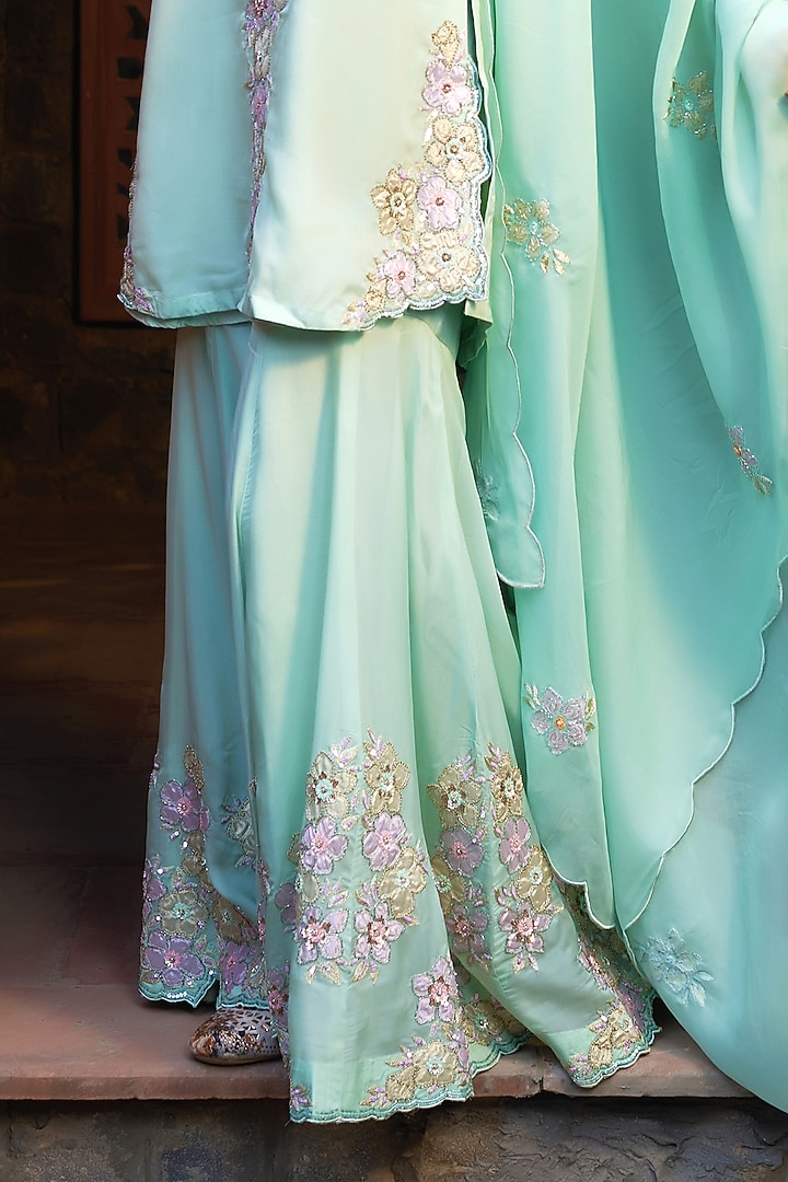 Green Organza Embroidered Wedding Sharara Set by Sonia Khatri at Pernia's Pop Up Shop