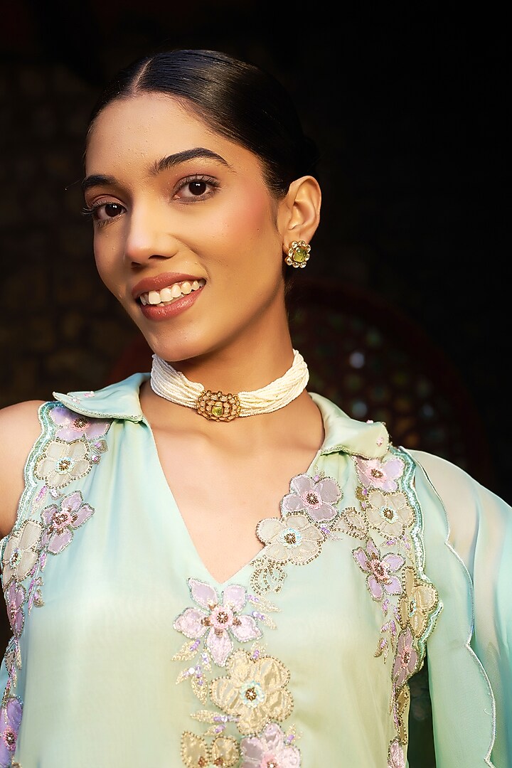 Green Organza Embroidered Wedding Sharara Set by Sonia Khatri at Pernia's Pop Up Shop
