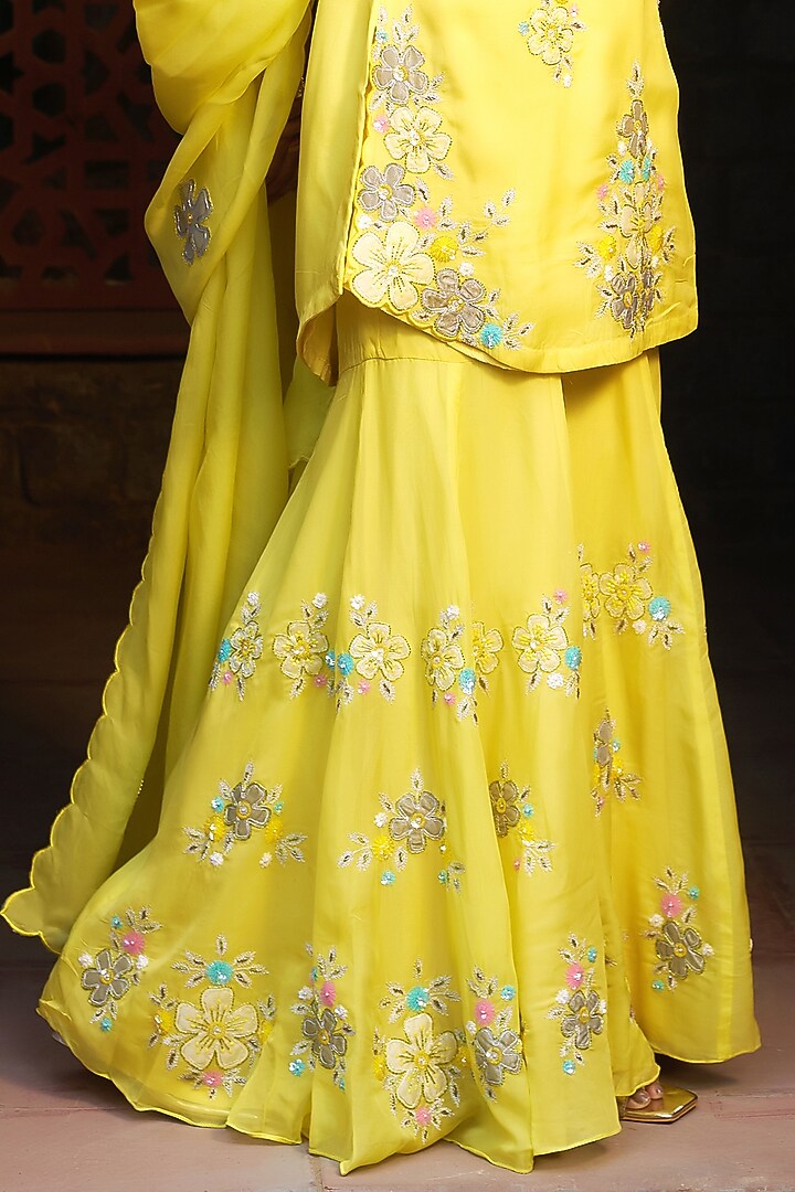 Marigold Yellow Organza Embroidered Wedding Sharara Set by Sonia Khatri at Pernia's Pop Up Shop