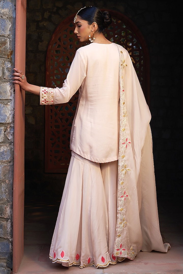 Peach Organza Embroidered Wedding Sharara Set by Sonia Khatri at Pernia's Pop Up Shop