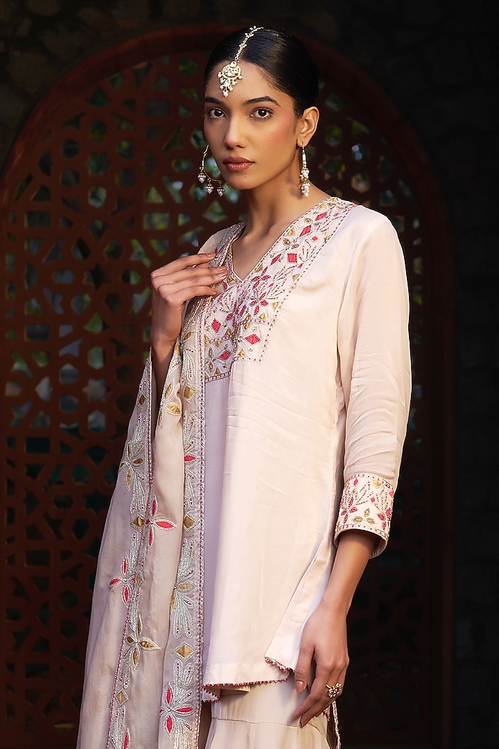 Peach Organza Embroidered Wedding Sharara Set by Sonia Khatri at Pernia's Pop Up Shop