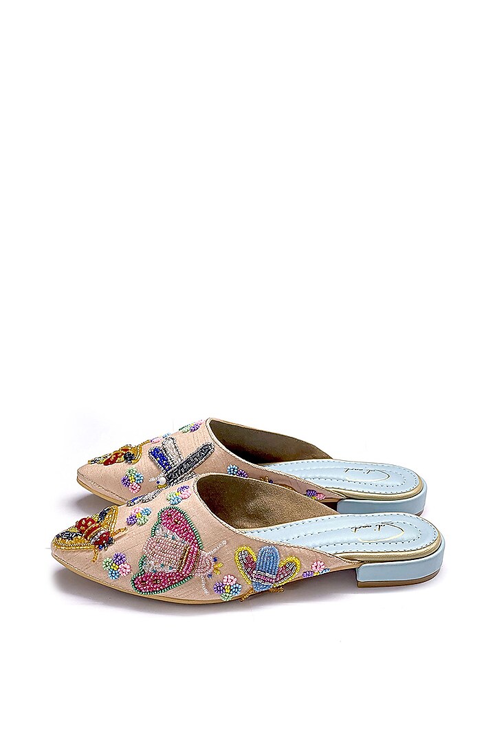 Peach Vegan Leather Floral Embroidered Mules by Soleart Fashion at Pernia's Pop Up Shop
