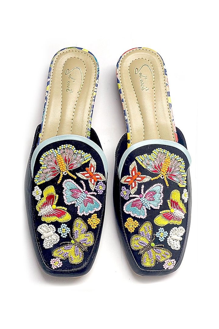 Multi-Colored Vegan Leather Floral Embroidered Mules by Soleart Fashion at Pernia's Pop Up Shop