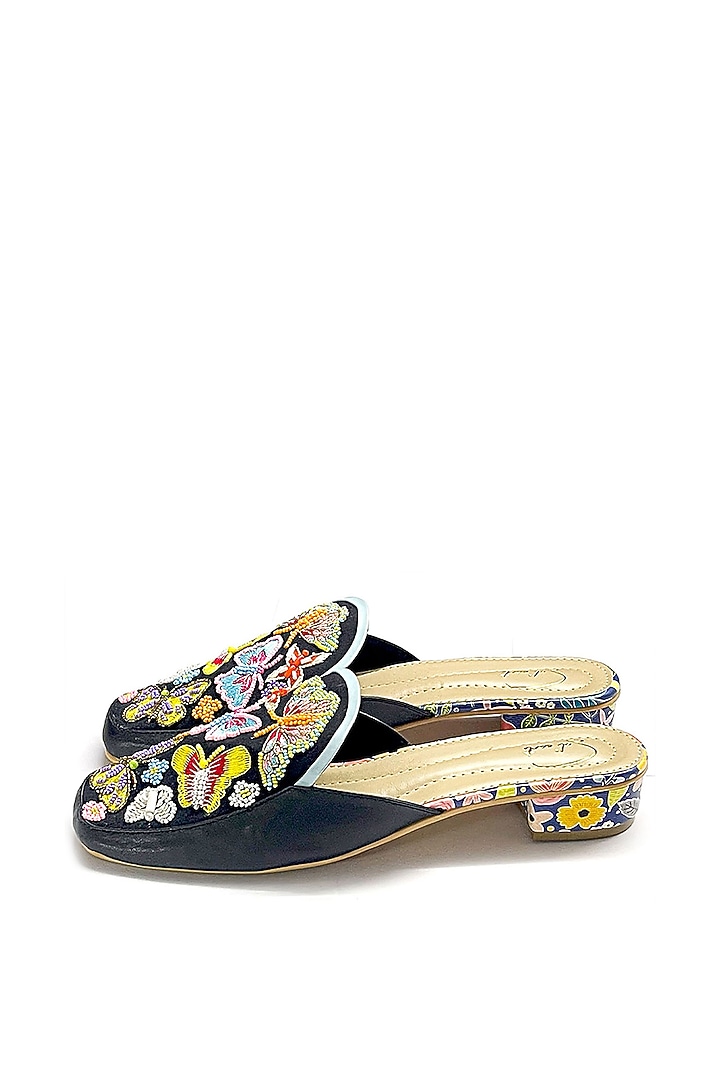 Multi-Colored Vegan Leather Floral Embroidered Mules by Soleart Fashion at Pernia's Pop Up Shop