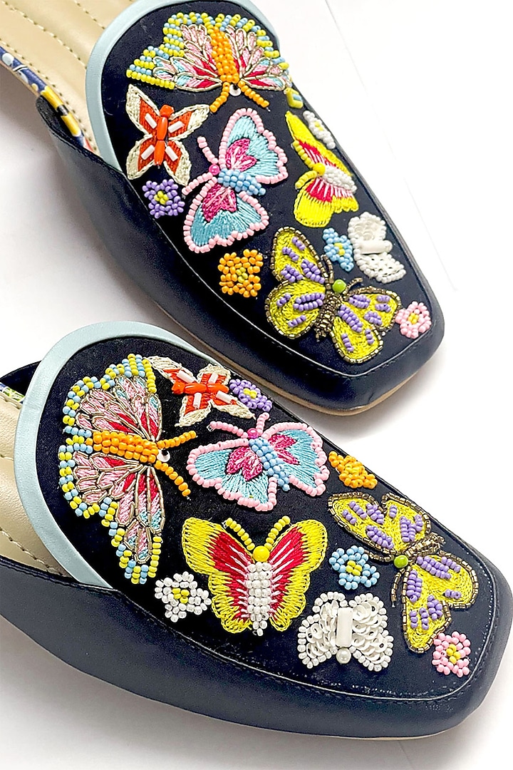 Multi-Colored Vegan Leather Floral Embroidered Mules by Soleart Fashion at Pernia's Pop Up Shop