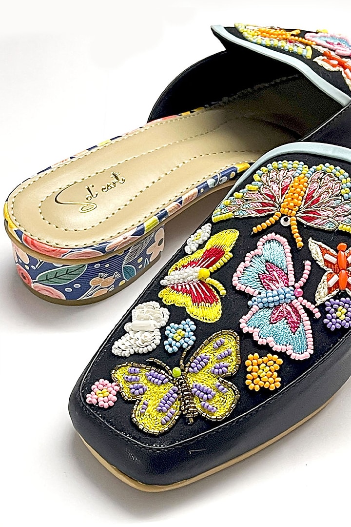 Multi-Colored Vegan Leather Floral Embroidered Mules by Soleart Fashion at Pernia's Pop Up Shop
