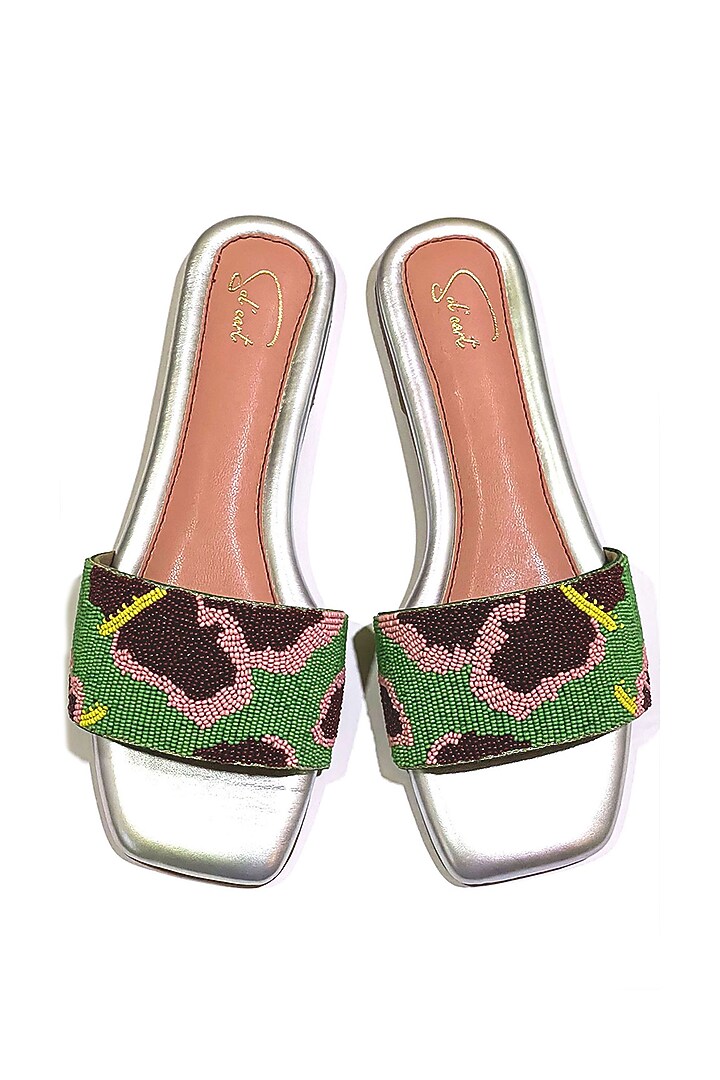 Multi-Colored Vegan Leather Floral Bead Embroidered Flats by Soleart Fashion at Pernia's Pop Up Shop
