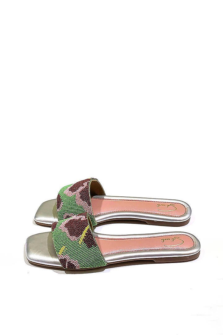Multi-Colored Vegan Leather Floral Bead Embroidered Flats by Soleart Fashion at Pernia's Pop Up Shop