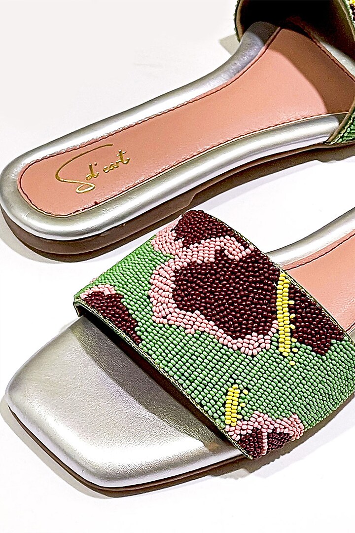 Multi-Colored Vegan Leather Floral Bead Embroidered Flats by Soleart Fashion at Pernia's Pop Up Shop