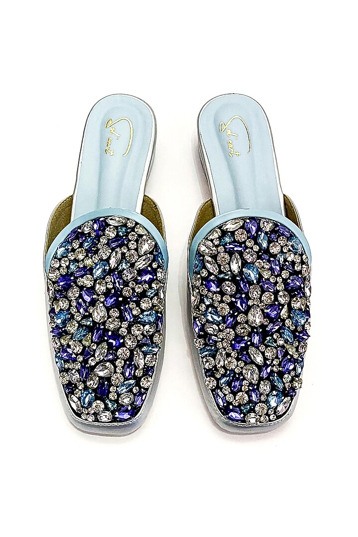 Multi-Colored Vegan Leather Stone Embellished Mules by Soleart Fashion at Pernia's Pop Up Shop