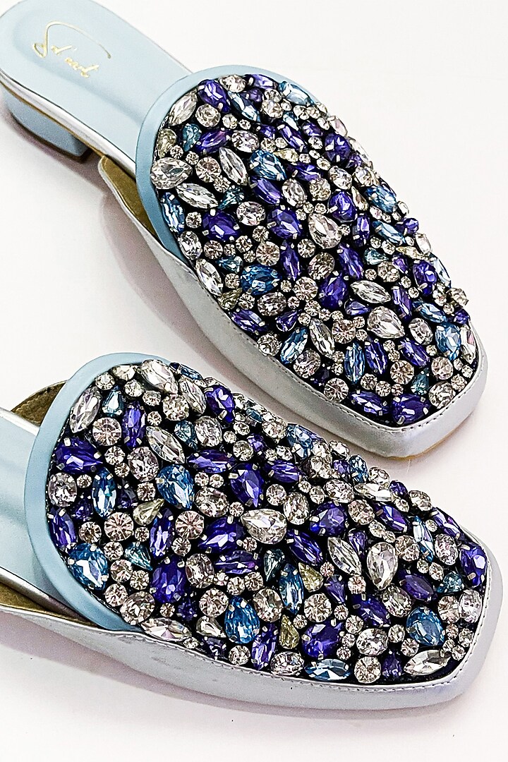 Multi-Colored Vegan Leather Stone Embellished Mules by Soleart Fashion at Pernia's Pop Up Shop