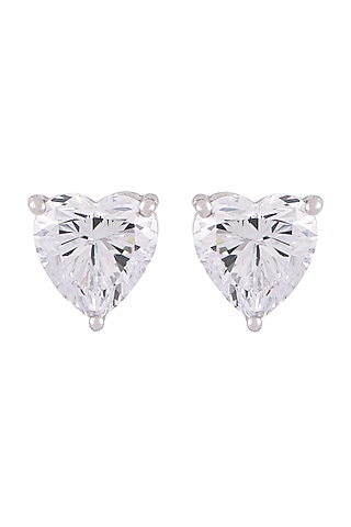 White Finish Swarovski Stud Earrings In Sterling Silver by Solasta Jewellery