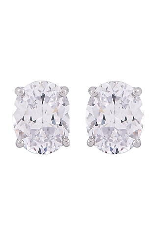White Finish Solitaire Stud Earrings In Sterling Silver by Solasta Jewellery