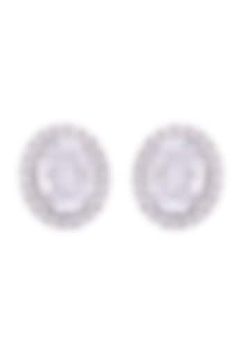 White Finish Swarovski Zirconia Stud Earrings In Sterling Silver by Solasta Jewellery